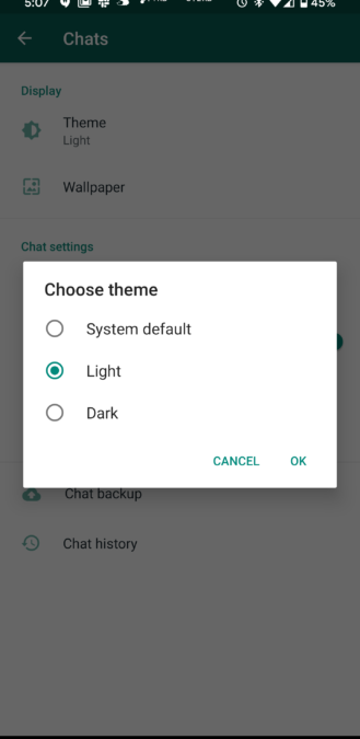 Whatsapp Dark Mode beta